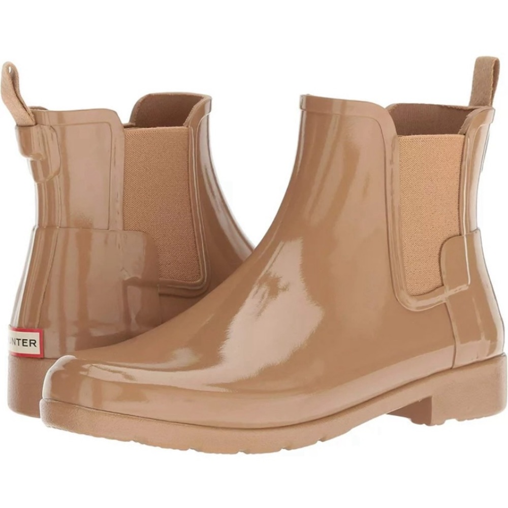 Hunter glossy Tawny tan Chelsea rubber Rain boots